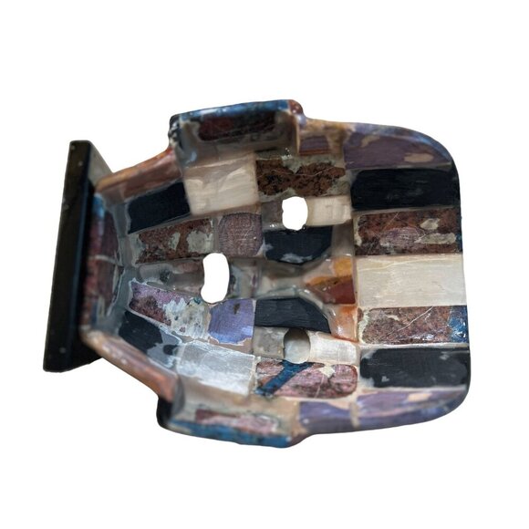 Mexican Aztec Mayan Mask Color-block Stone High-gloss Lacquered Death Mask on Pe - Picture 8 of 10